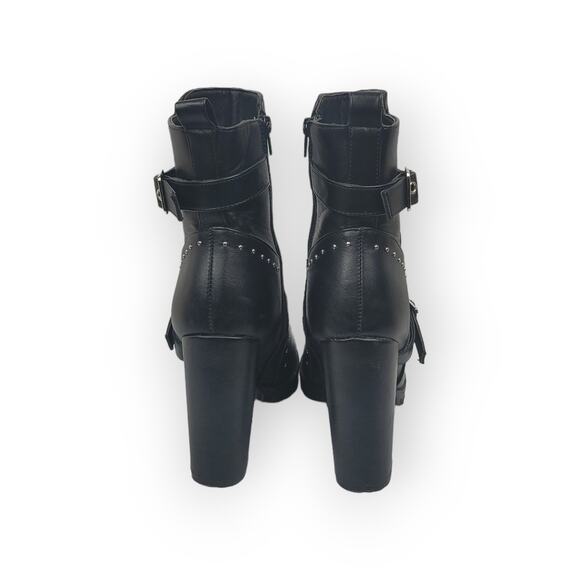 Krush Ankle Chunky Heeled Boots Black Silver Studs Size 5 Gothic Witchy Rocker - Picture 4 of 9
